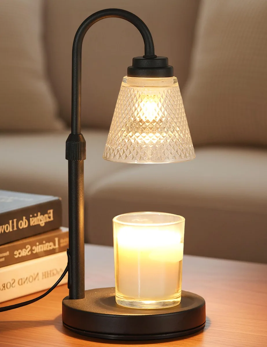 White round table lamp with glass and metal shade, 5.75 by 5.67 by 9.84 inches
