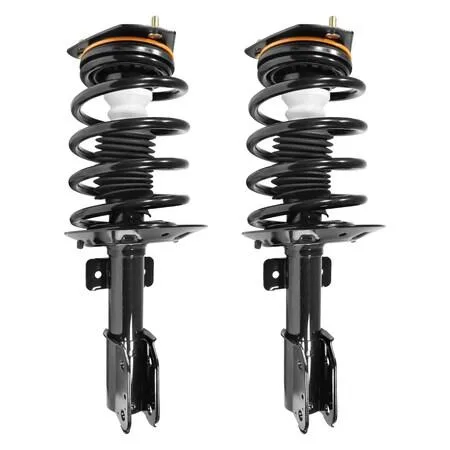 Two silver front strut assemblies with black springs and mounts