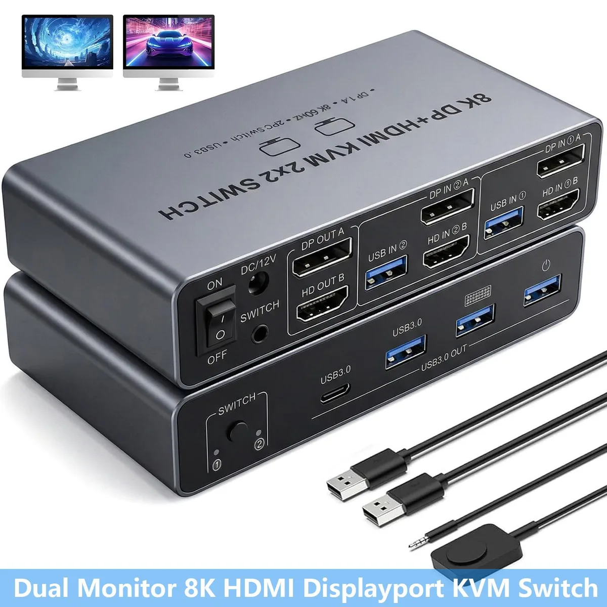 AUTYUE AUTYUE Dual Monitor 8K HDMI + DisplayPort KVM Switch — product photo