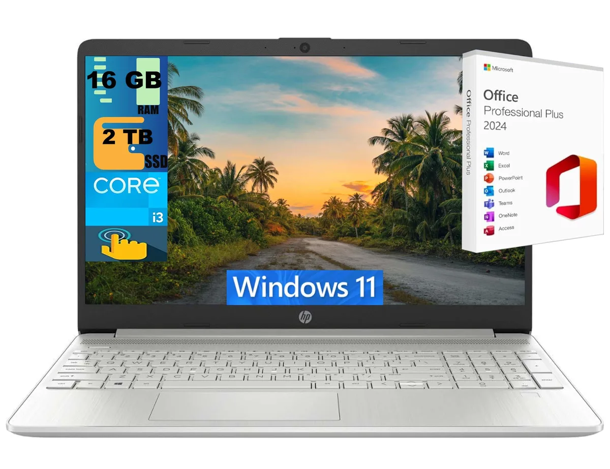 HP HP 15 laptop, 15.6" HD touchscreen, i3-1215U, 16GB DDR4, 2TB PCIe SSD, Silver — product photo