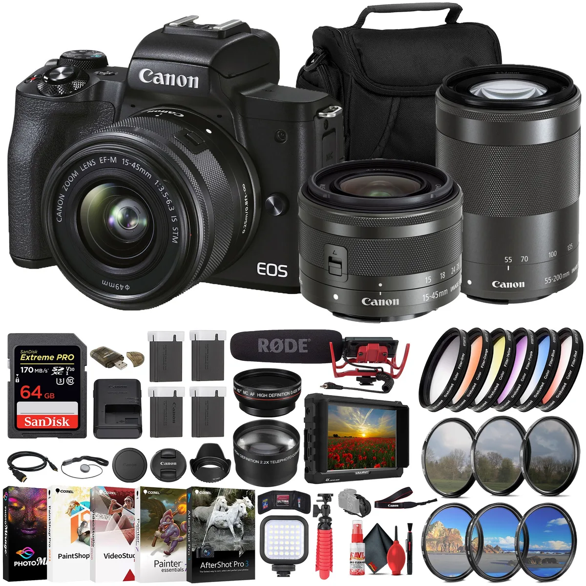 Canon Canon EOS M50 Mark II 15-45mm 55-200mm 64GB Kit Black — product photo