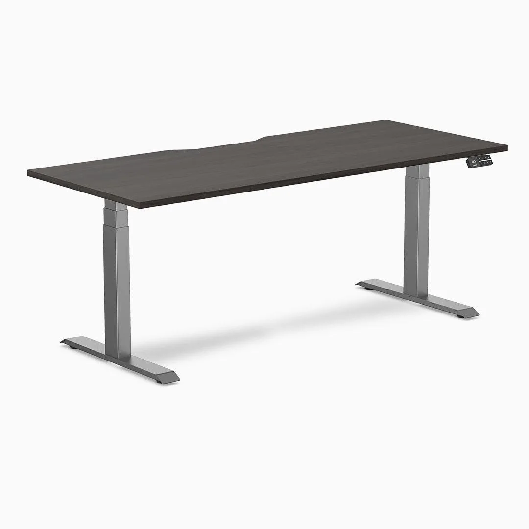 Desky Desky Dual Scalloped Sit-Stand Desk Burnished Wood 70.9 x 29.5 in Space Gray — product photo