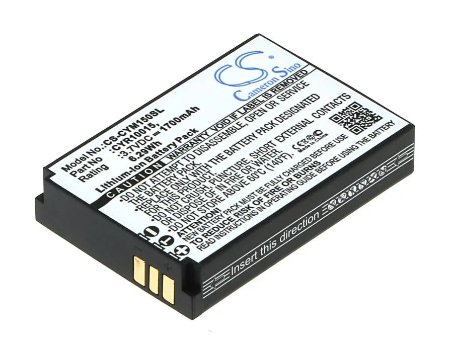 Rectangular Cameron Sino CM15 replacement battery with label showing 1700mAh 6.29Wh