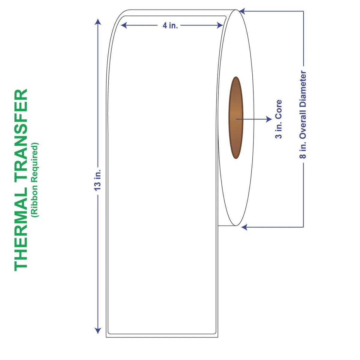 White rectangular thermal transfer label rolls non-perforated four rolls per carton