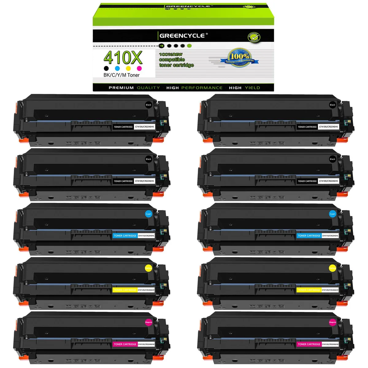 GREENCYCLE GREENCYCLE 410X 10 Pack Toner Cartridge (4 Black 2 Cyan 2 Yellow 2 Magenta) — product photo