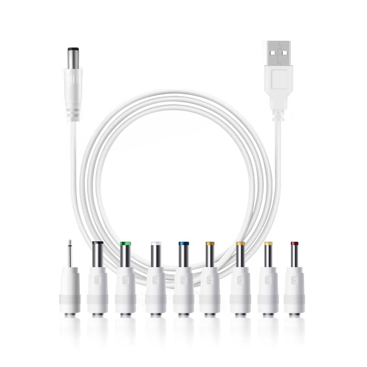  SEEHOM USB to DC 5V Power Cable 9 Interchangeable Tips 5.5x2.1mm Adapter White — product photo