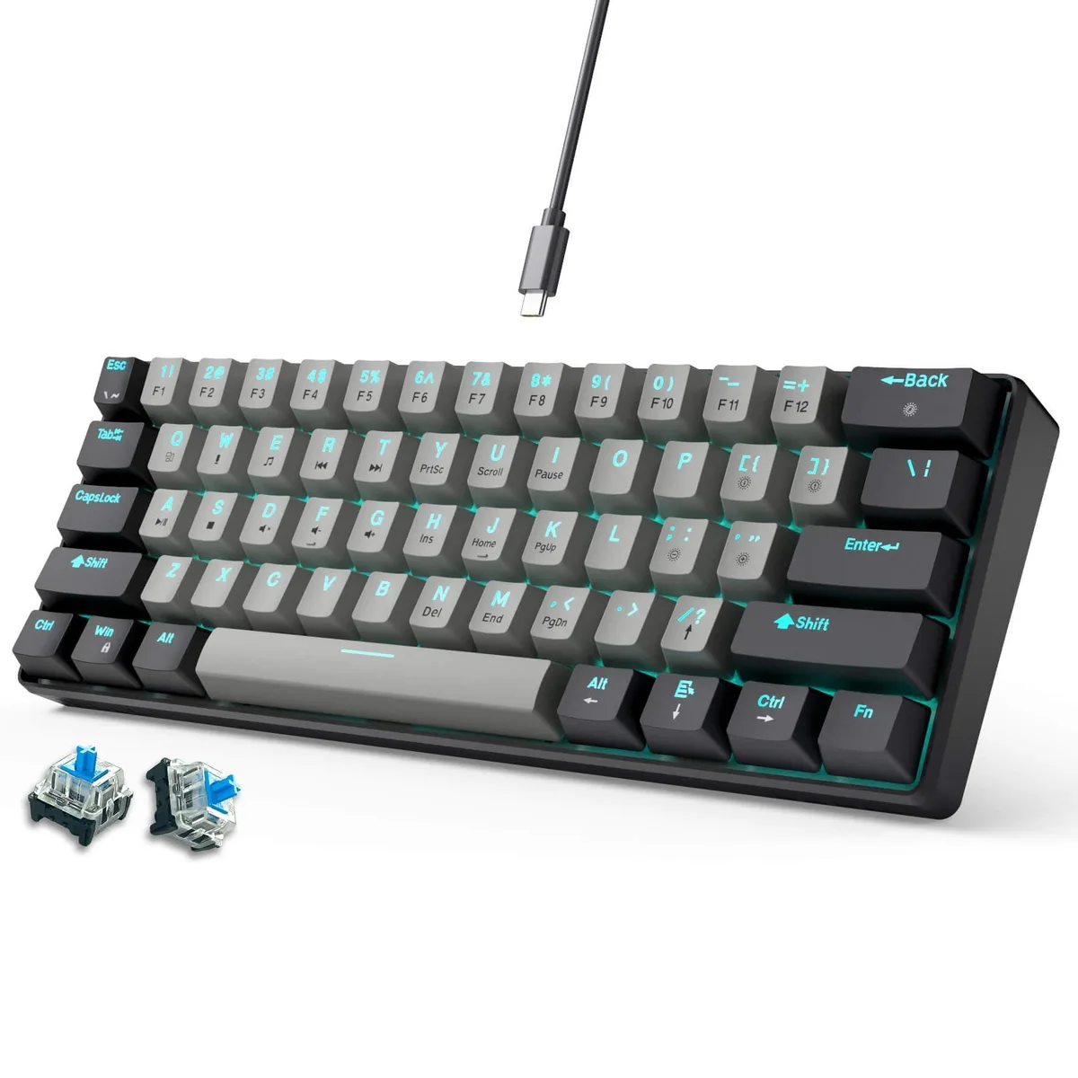  Redragon K61S 60% Mechanical Gaming Keyboard Brown Switch Wired 61 Keys Black-Gray — product photo