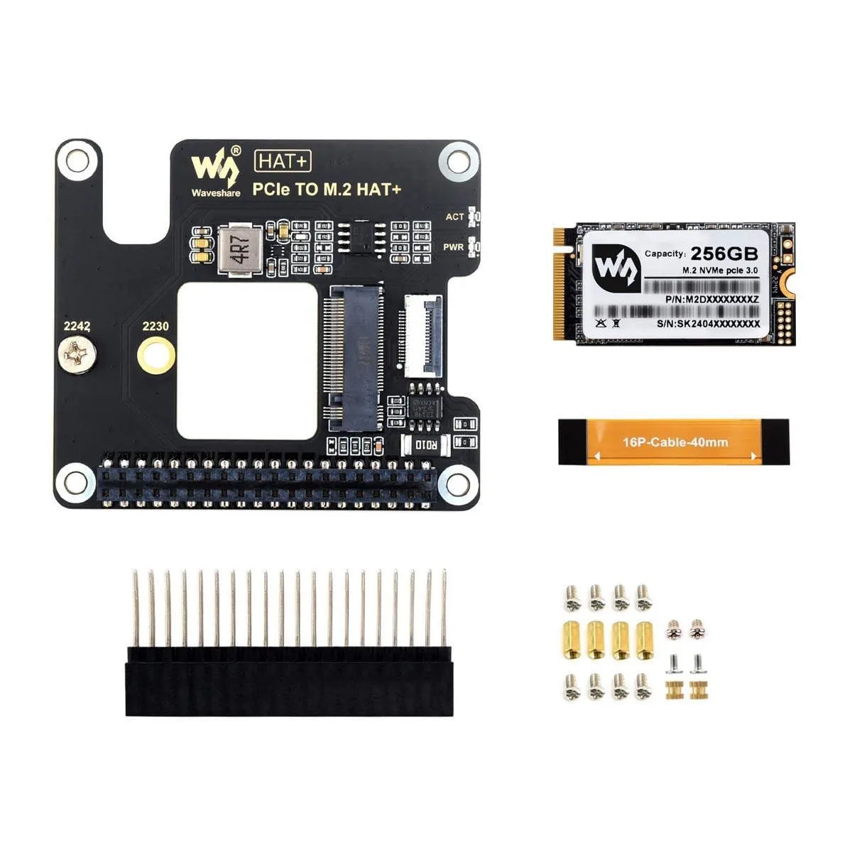 WaveShare WaveShare PCIe to M.2 Adapter for Raspberry Pi 5 with 256G NVMe SSD — product photo