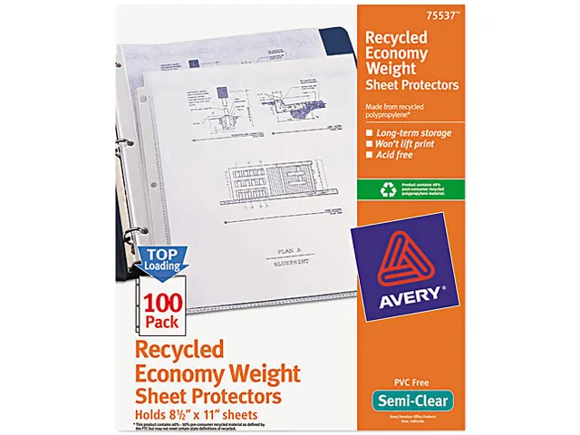 Avery Avery 75537 recycled polypropylene sheet protectors semi-clear 100 box — product photo