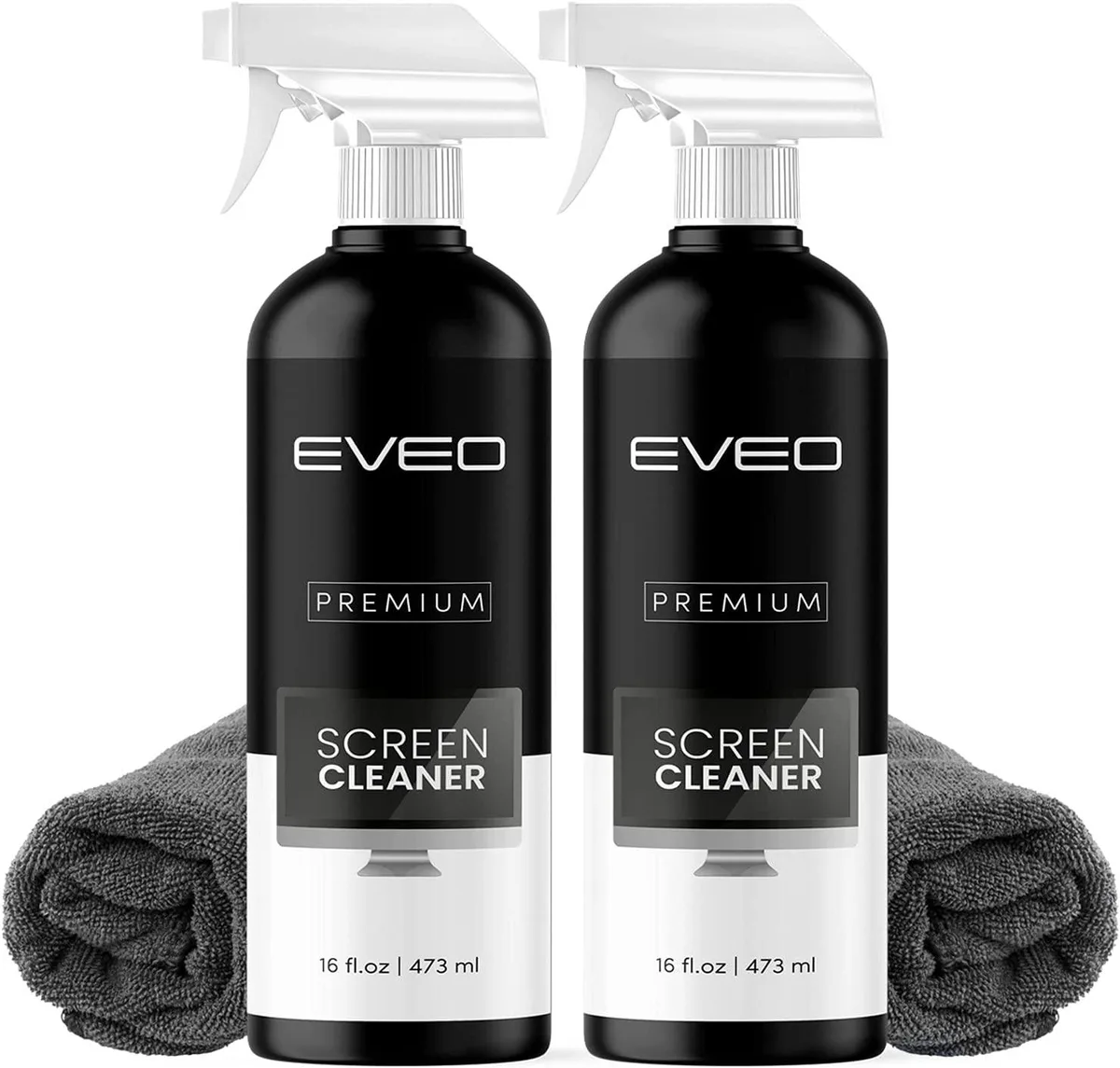 Two 16oz spray bottles and a plush microfiber cloth
