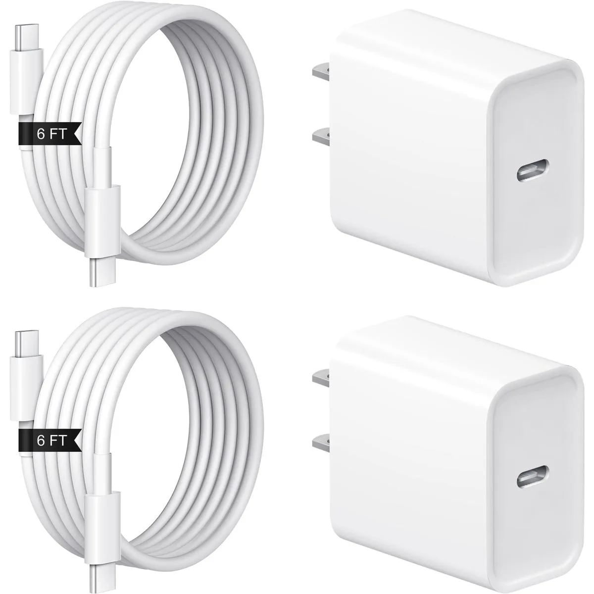 No Sew No Sew 20W USB-C charger 2+2 pack 6ft cable — product photo