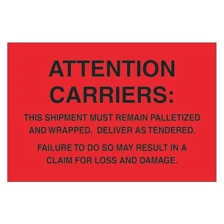 Roll of fluorescent red shipping labels with black text