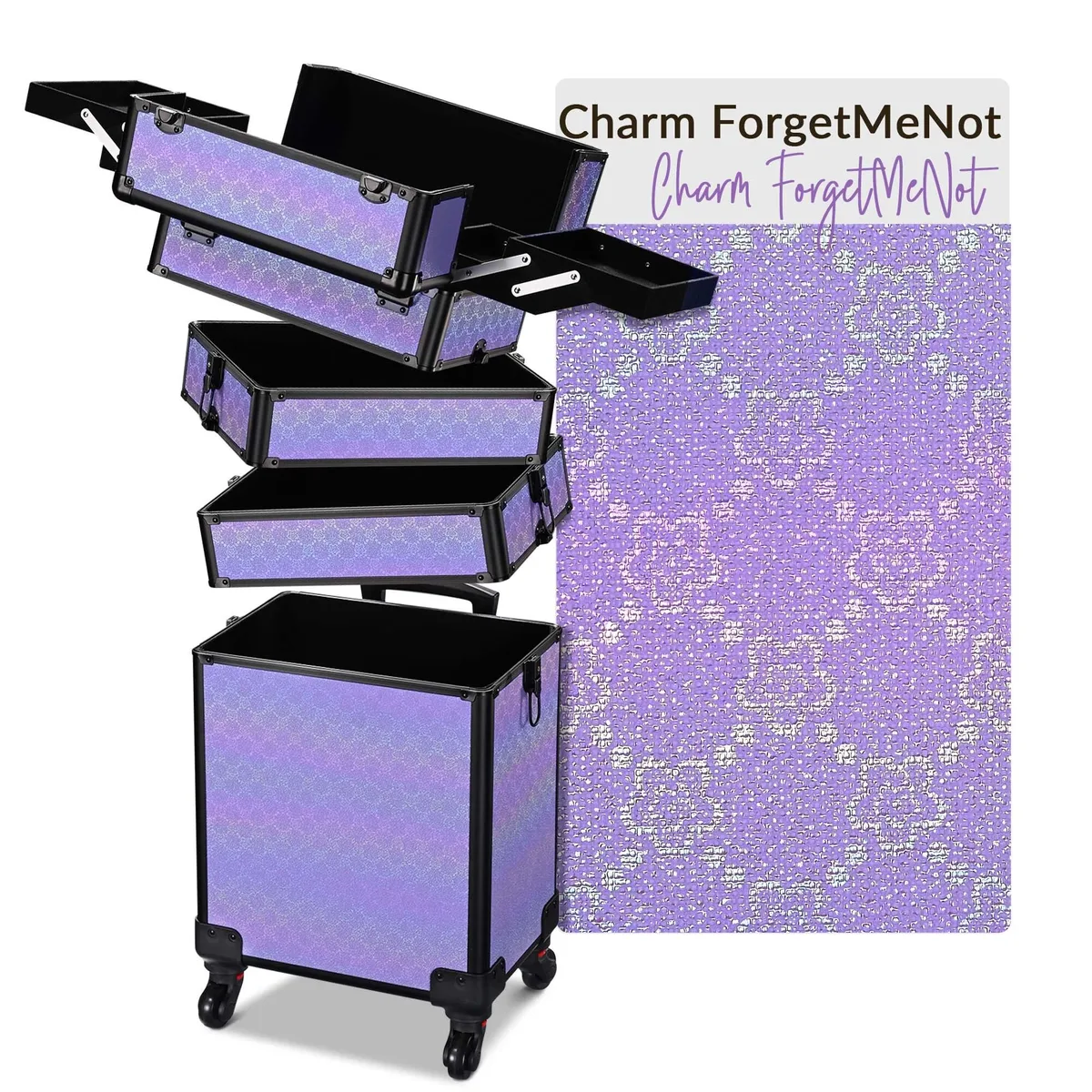 Byootique Byootique 4-in-1 Rolling Makeup Train Case ForgetMeNot Purple — product photo