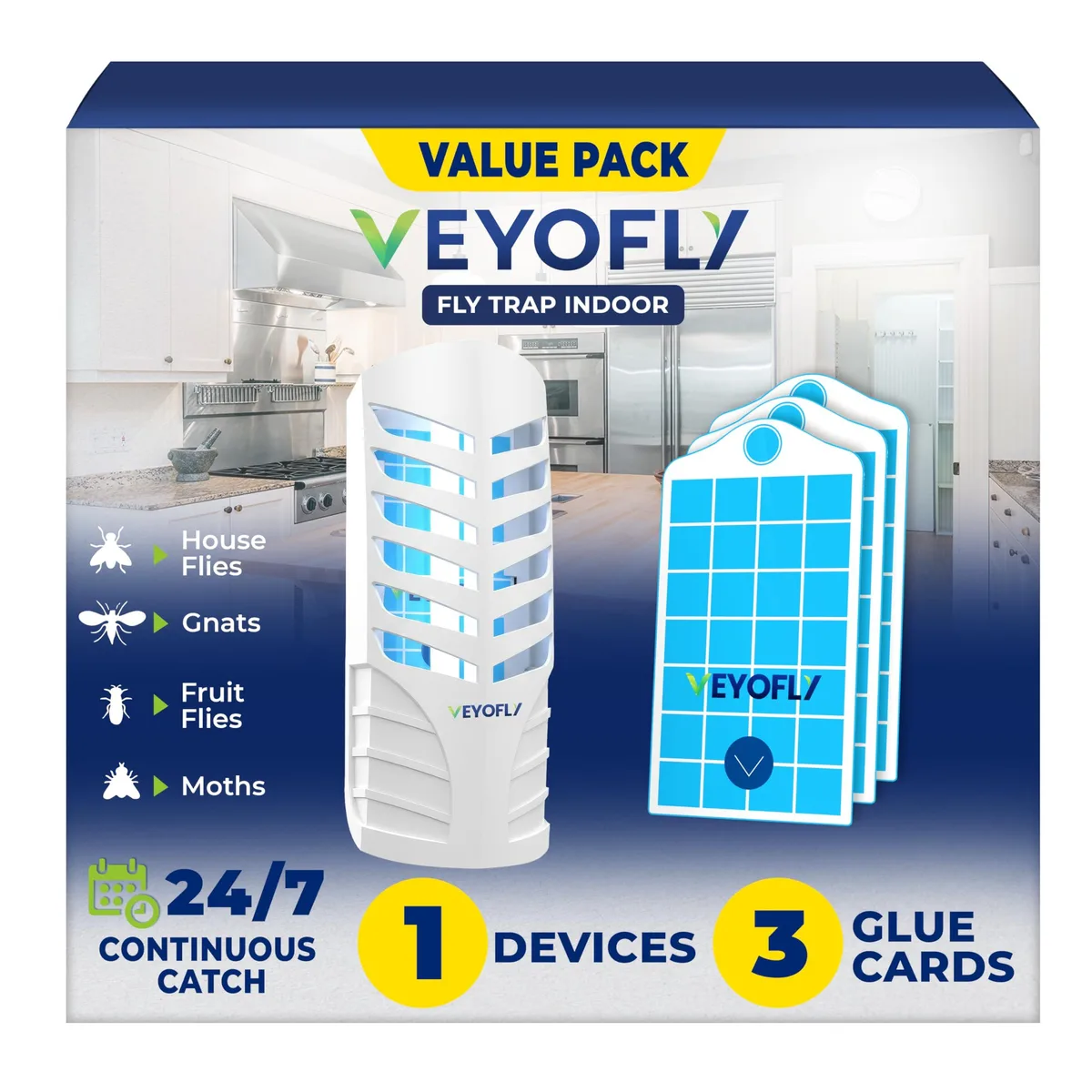 White plug-in insect trap unit with three glue card refills
