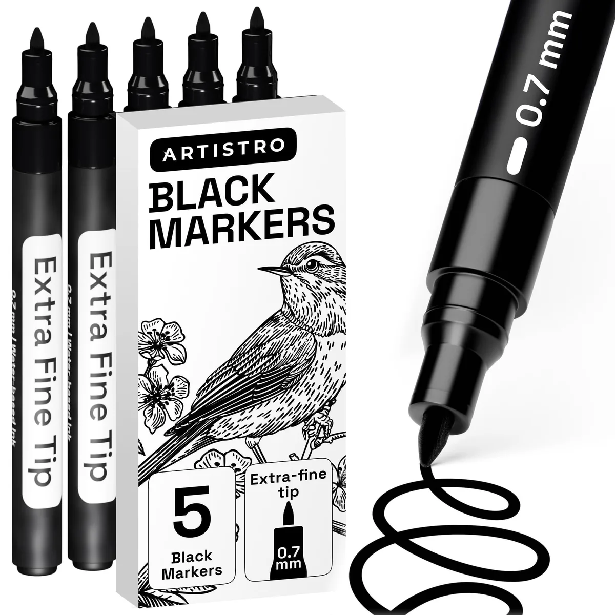 Artistro BlK 5-pack black paint markers .7 mm 12 colours — product photo