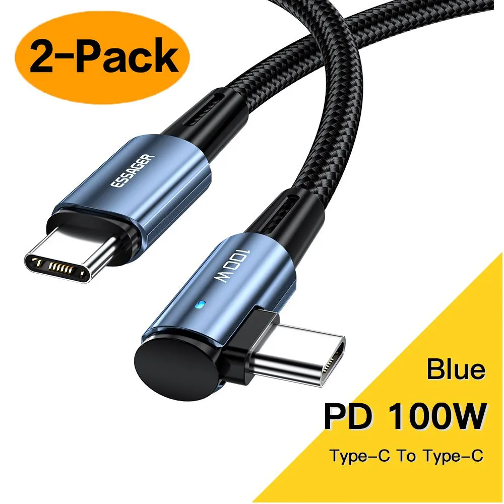 LUOM LUOM Essager CGL USB-C Cable 100W PD 5A Right Angle 3.3ft 2-Pack Blue — product photo