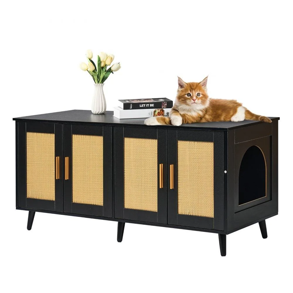 VEVOR VEVOR Cat Litter Box Enclosure Wooden Hidden 2 Rooms Black — product photo