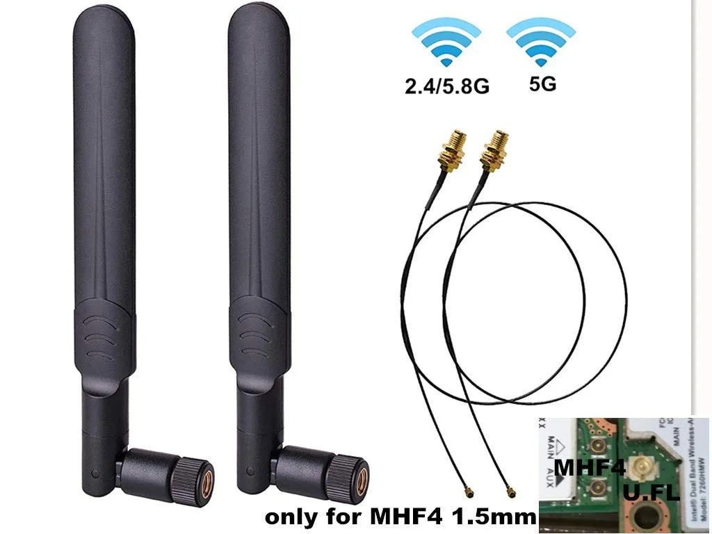 Corn Electronics Corn Electronics Dual Band RP-SMA Antenna Kit with 30 cm MHF4 Pigtail Cables — product photo