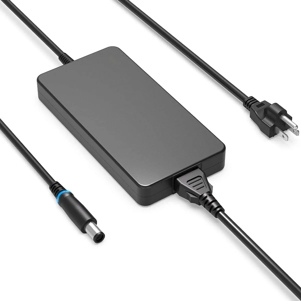 Black rectangular laptop power adapter with detachable cord