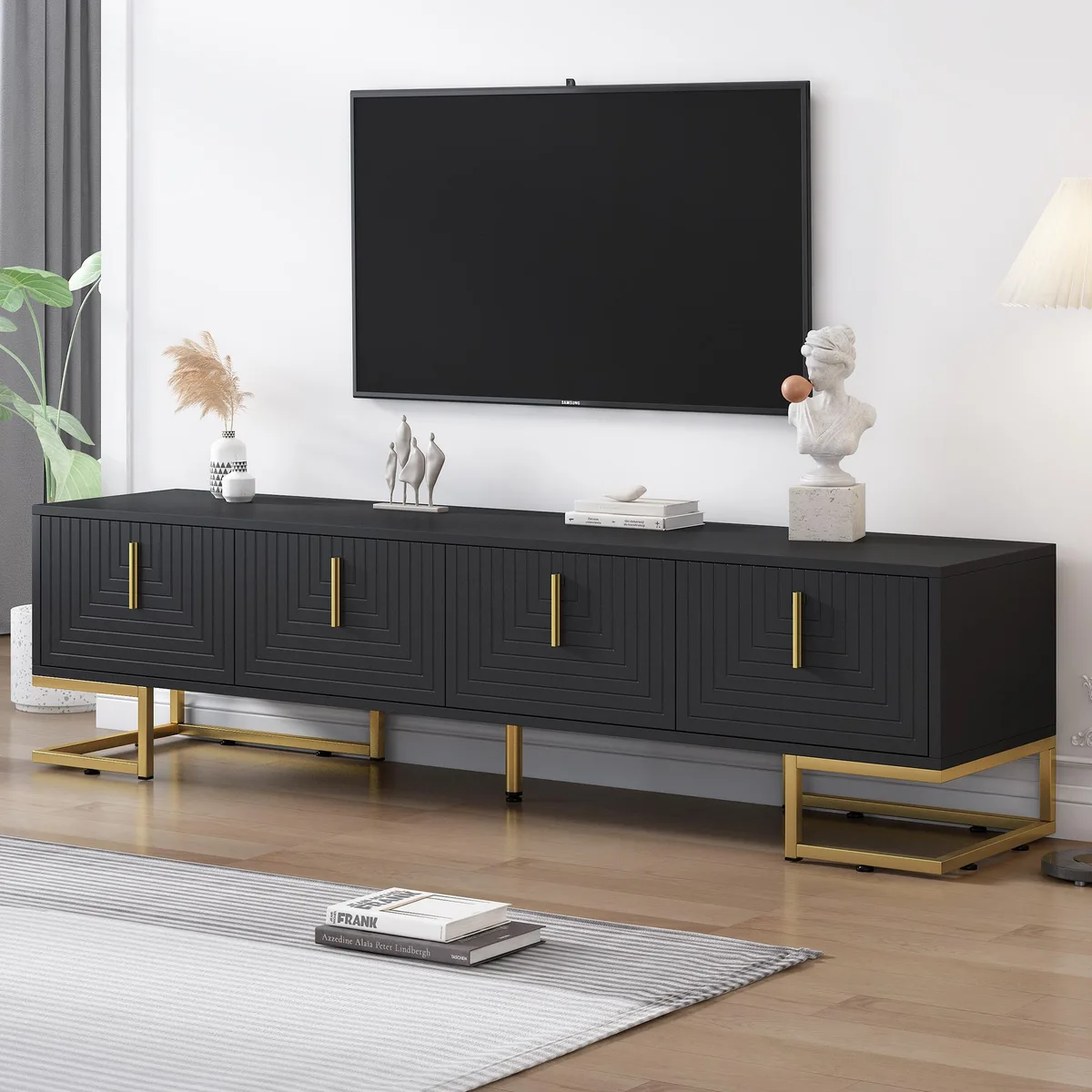 tuphen tuphen Modern TV Stand Black+Gold 80 inch — product photo