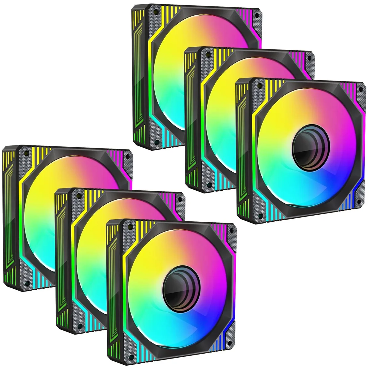 Portholic Portholic 120mm Infinity Mirror ARGB Case Fan 600-1800RPM Black 6-Pack — product photo