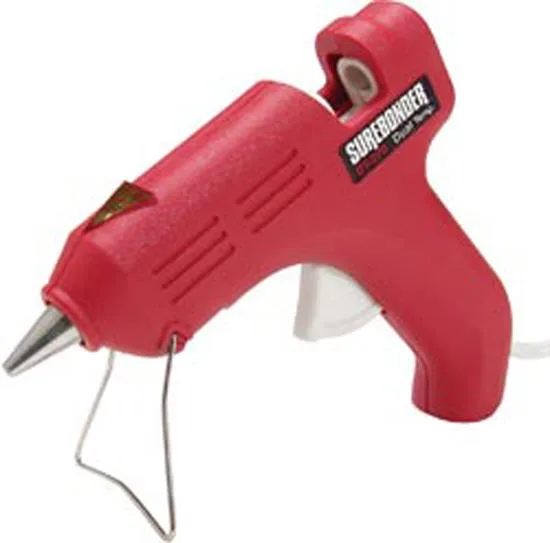 Red mini glue gun with dual-temperature switch and attached power cord