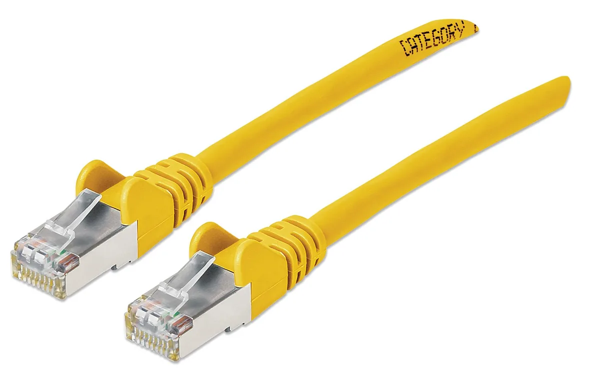 Yellow Cat6a S/FTP patch cable with RJ45 connectors, 5 ft length