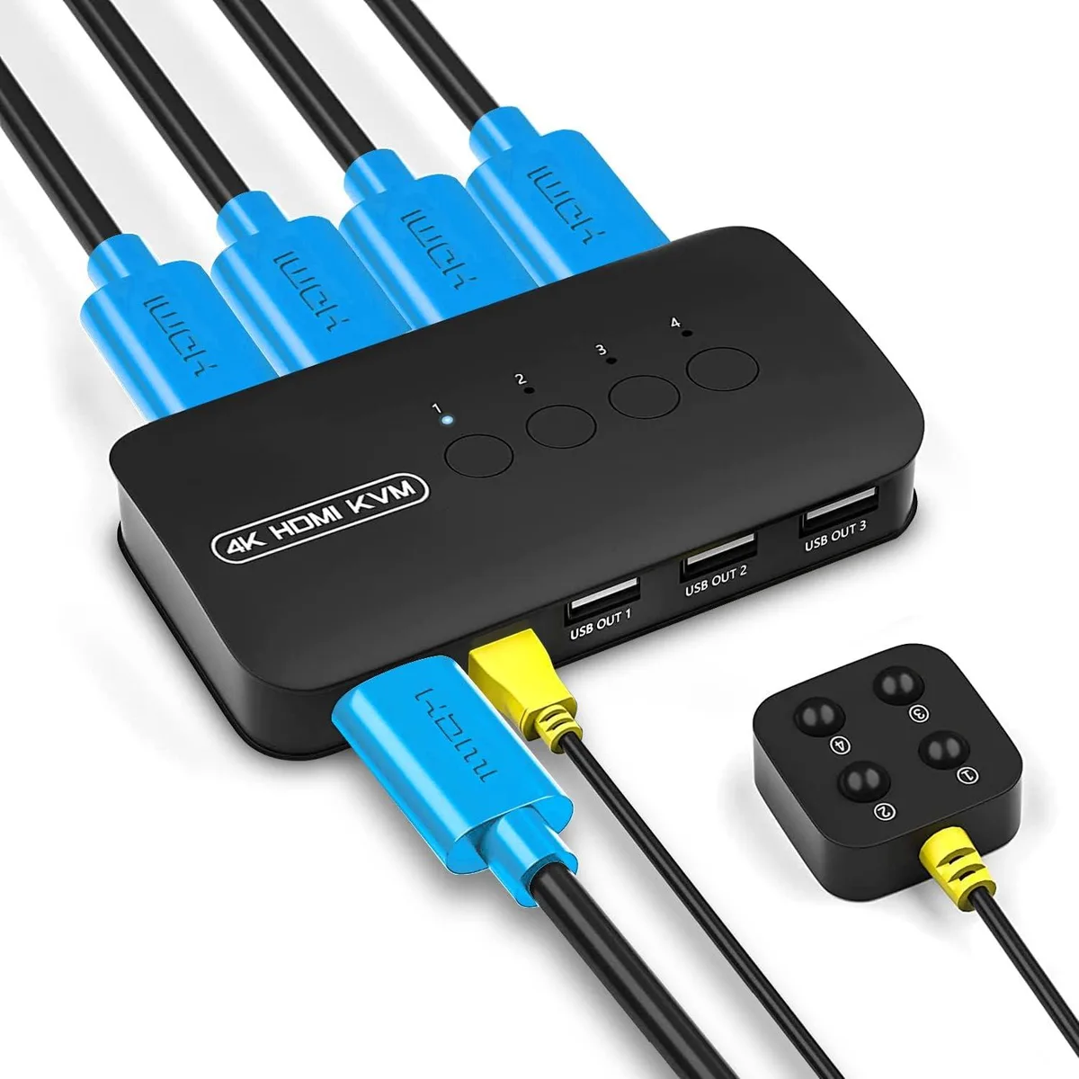 Explus-C Explus-C 4-Port HDMI KVM Switch 4K@30Hz with 4 Cables — product photo