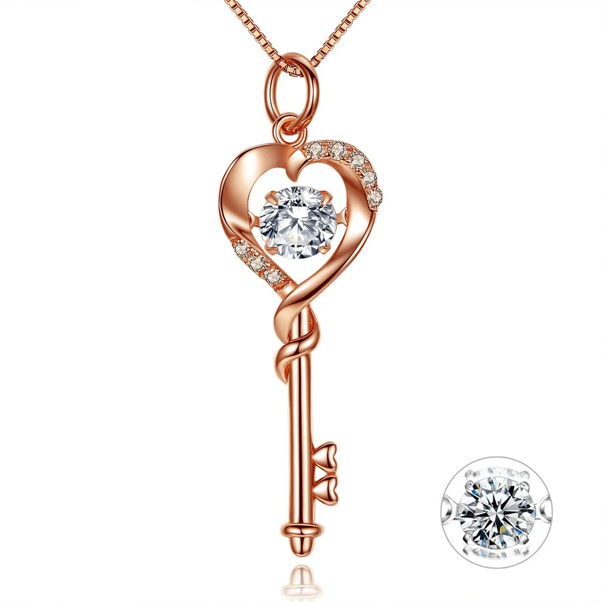 Mabella Fashion Mabella Fashion Key to Heart Sterling Silver 18K White Gold Plated CZ Necklace 18 in — product photo