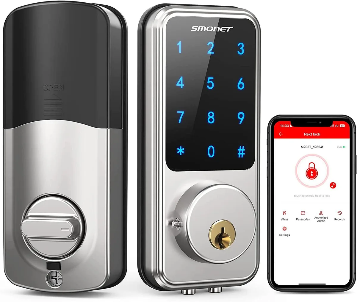 SMONET SMONET Smart Door Lock Silver Bluetooth IP65 — product photo