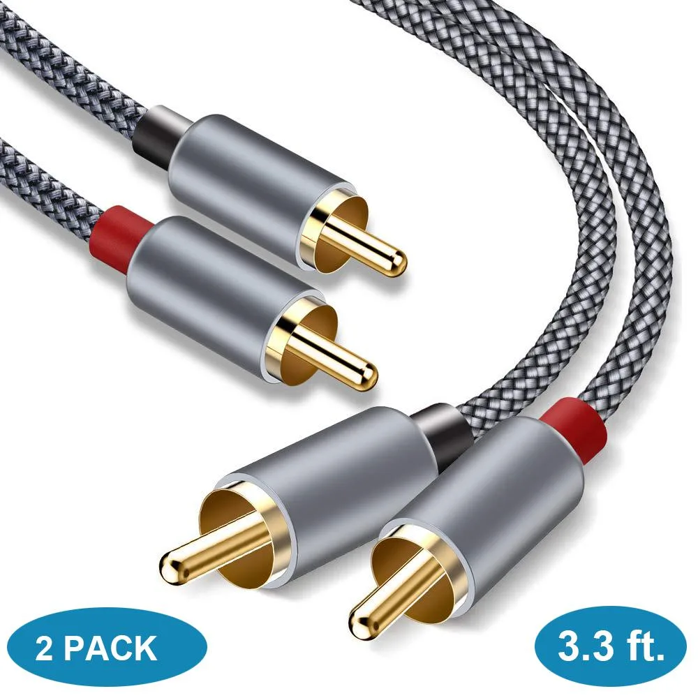 AUTYUE AUTYUE 2-Pack RCA Cable 3.3 ft 2-Male to 2-Male Gray — product photo