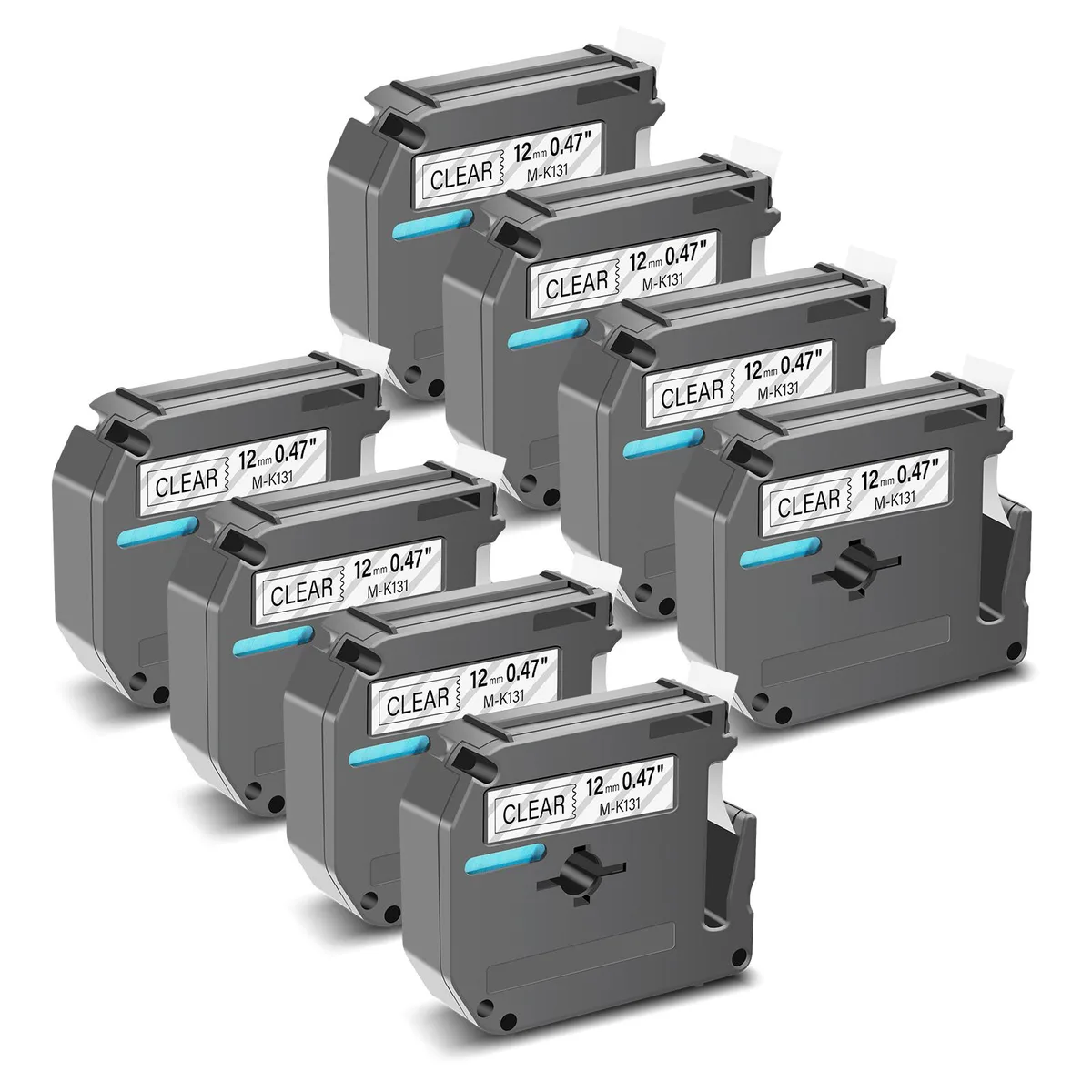 GREENCYCLE GREENCYCLE MK-131 Label Tape 12mm × 8m Black on Clear 8 Pack — product photo