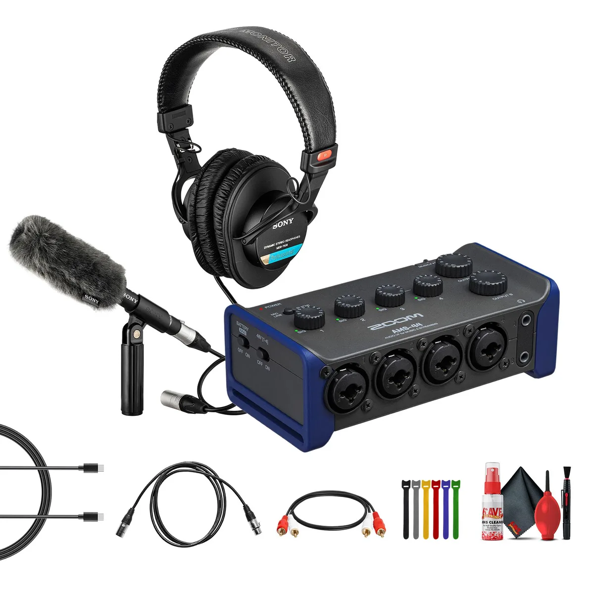 Zoom Zoom AMS-44 USB-C Audio Interface with Sony Microphone and Headphones — product photo