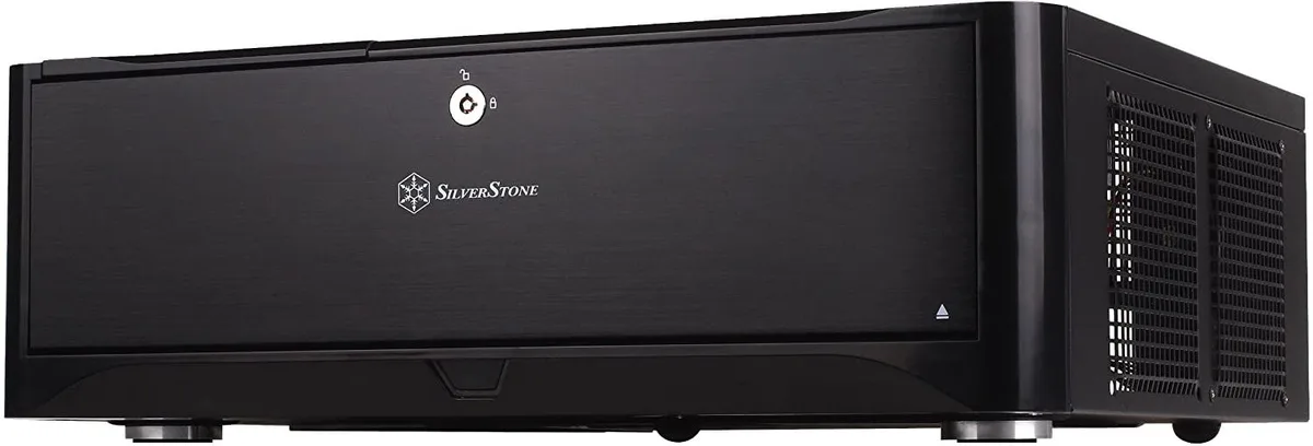Silverstone Silverstone GD06B-USA HTPC case aluminium front Micro-ATX 2 hot-swap bays 3×120mm fans USB 3.0 black — product photo