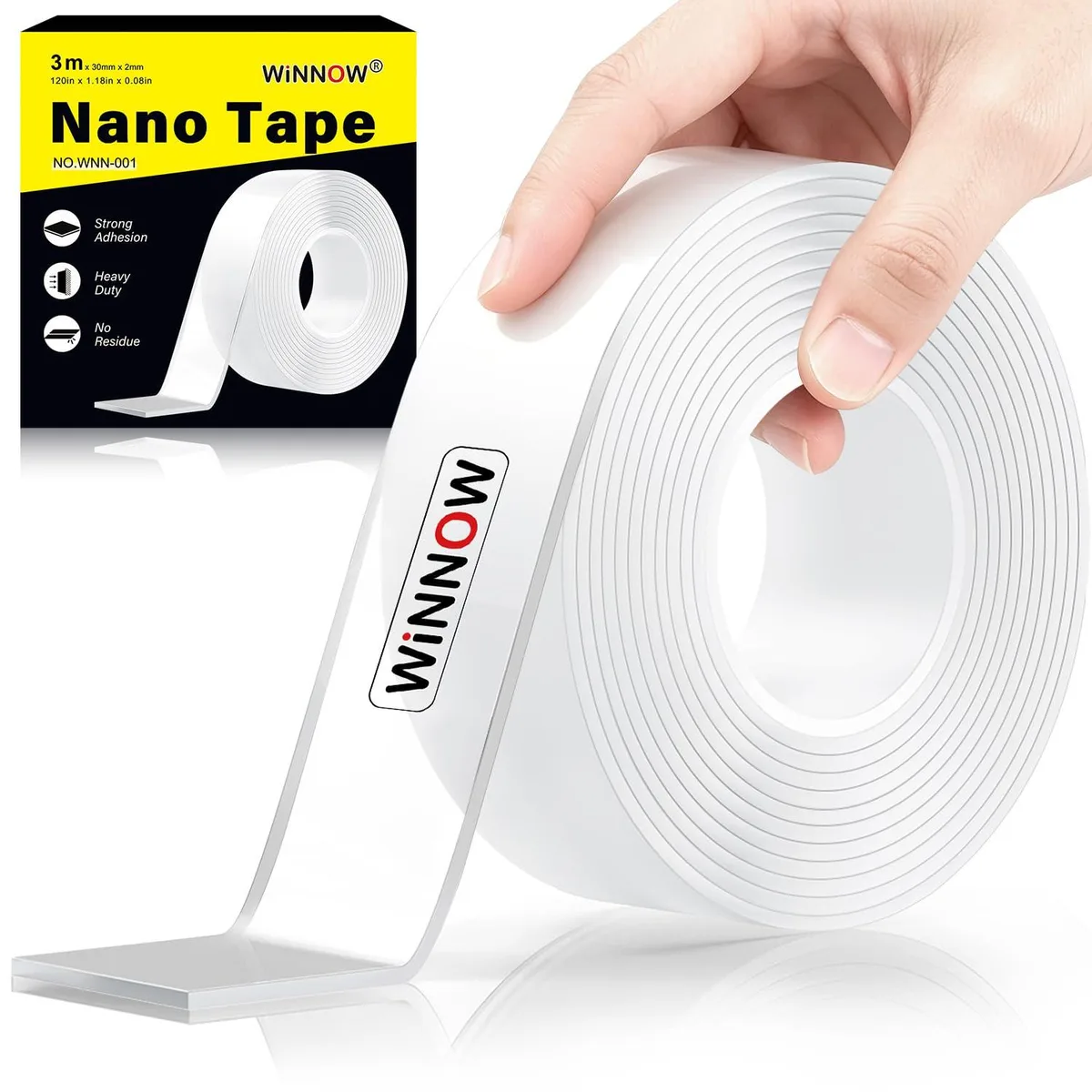 Roll of clear double-sided tape 1.2 inches wide 120 inches long in cardboard box