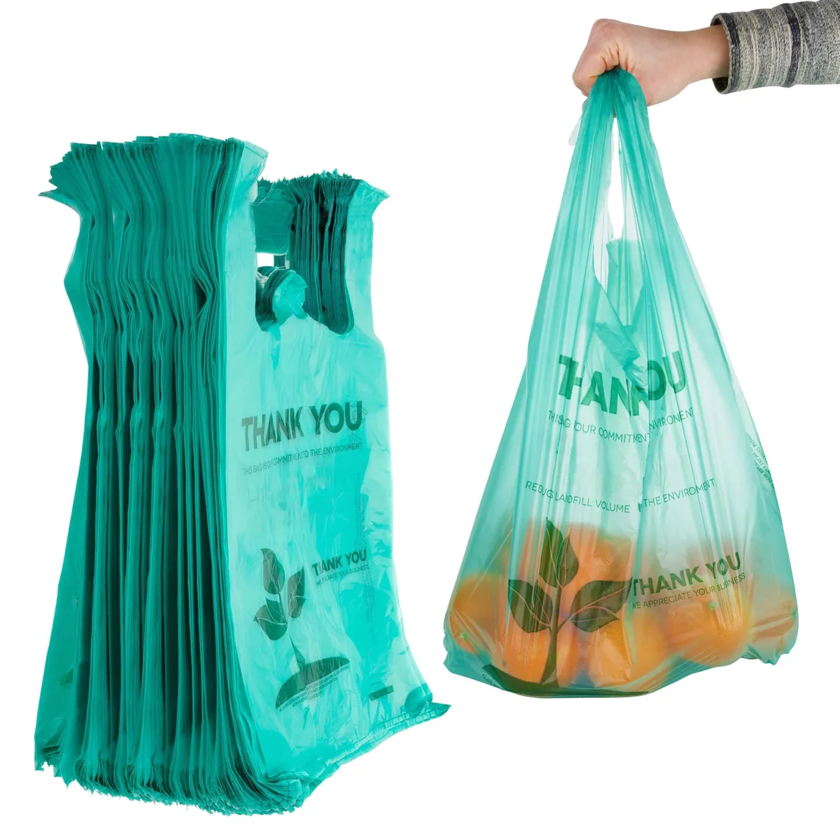 Beige reusable grocery bags, T-shirt style, pack of 100