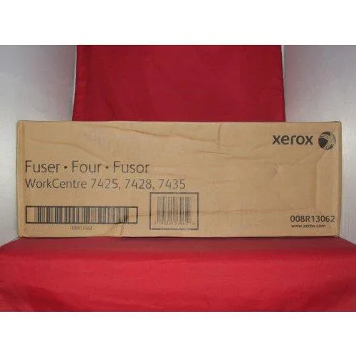 Rectangular black fuser module with metal rollers and green circuit board visible
