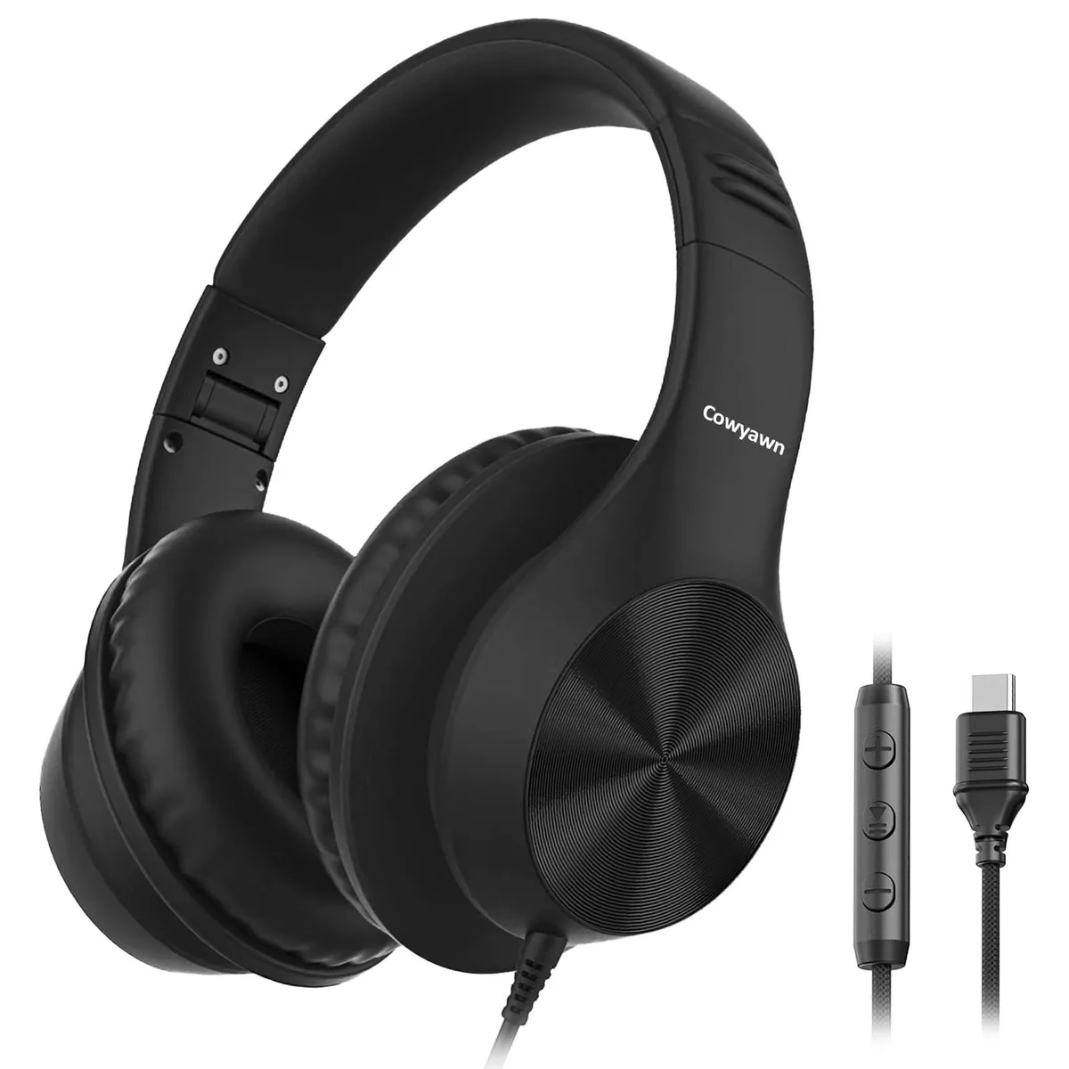 Cowyawn USB C On-Ear Headphones Black 40mm 32ohm 0.25kg — product photo