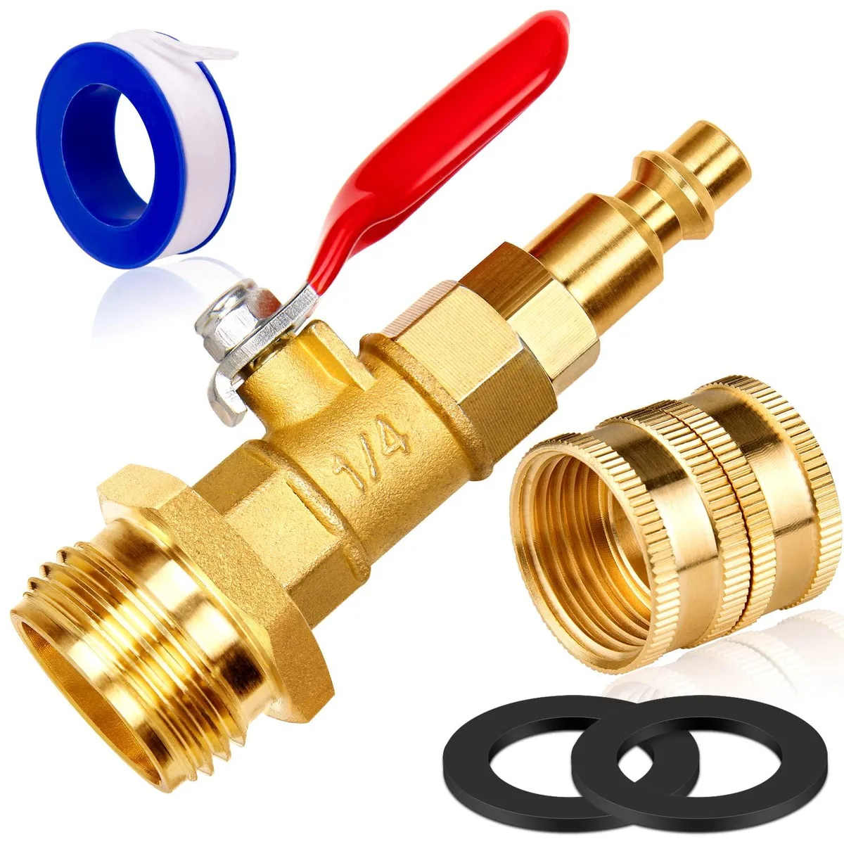 KEHIPI KEHIPI Dual Purpose Winterize Adapter Brass 1/4" Quick Plug 3/4" GHT Ball Valve — product photo