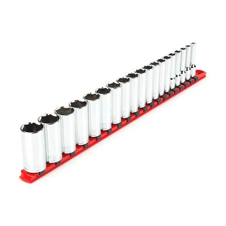 TEKTON 19-piece deep 6-point socket set on rail, 91114