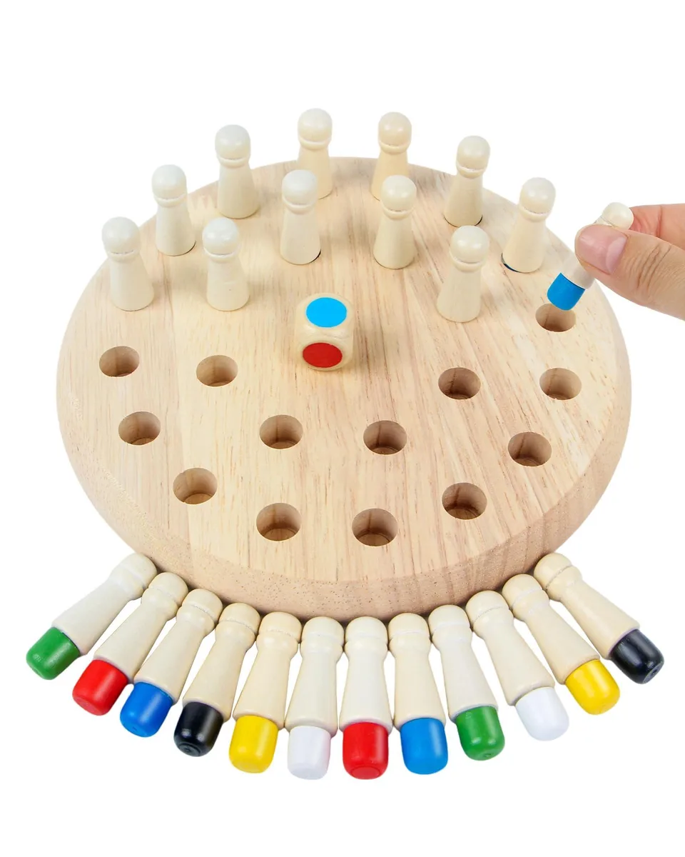 Worry Free Gadgets Wooden Memory Chess Game 24 pieces 6.5 inch board 1.65 inch pieces Black — product photo