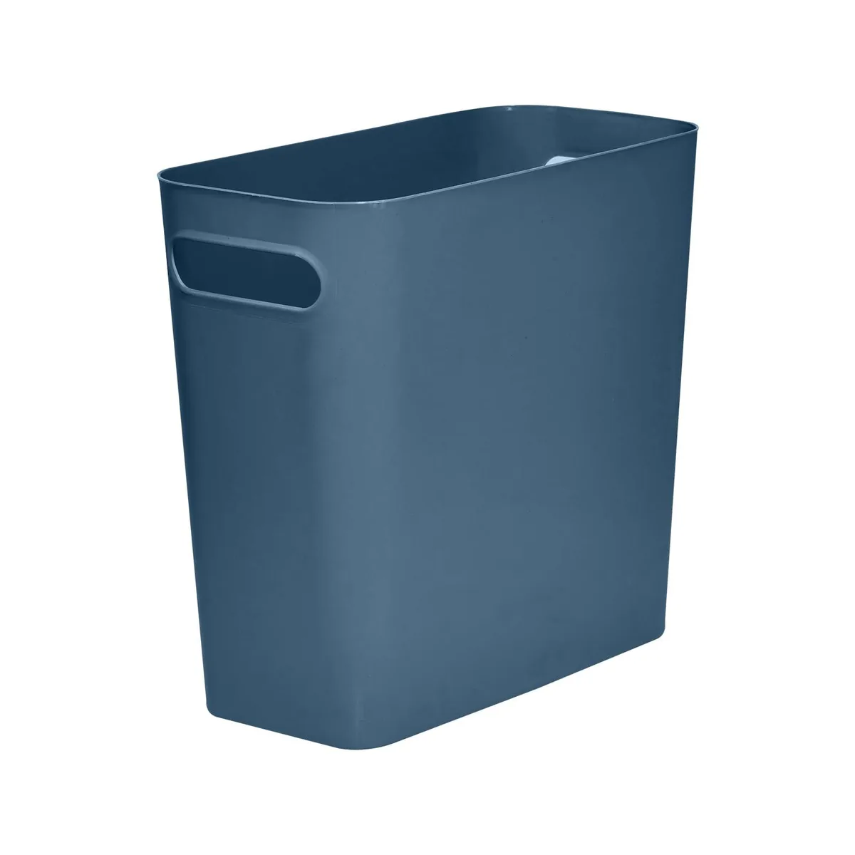 Twelve blue plastic 1.8 gallon bins with textured stripe finish