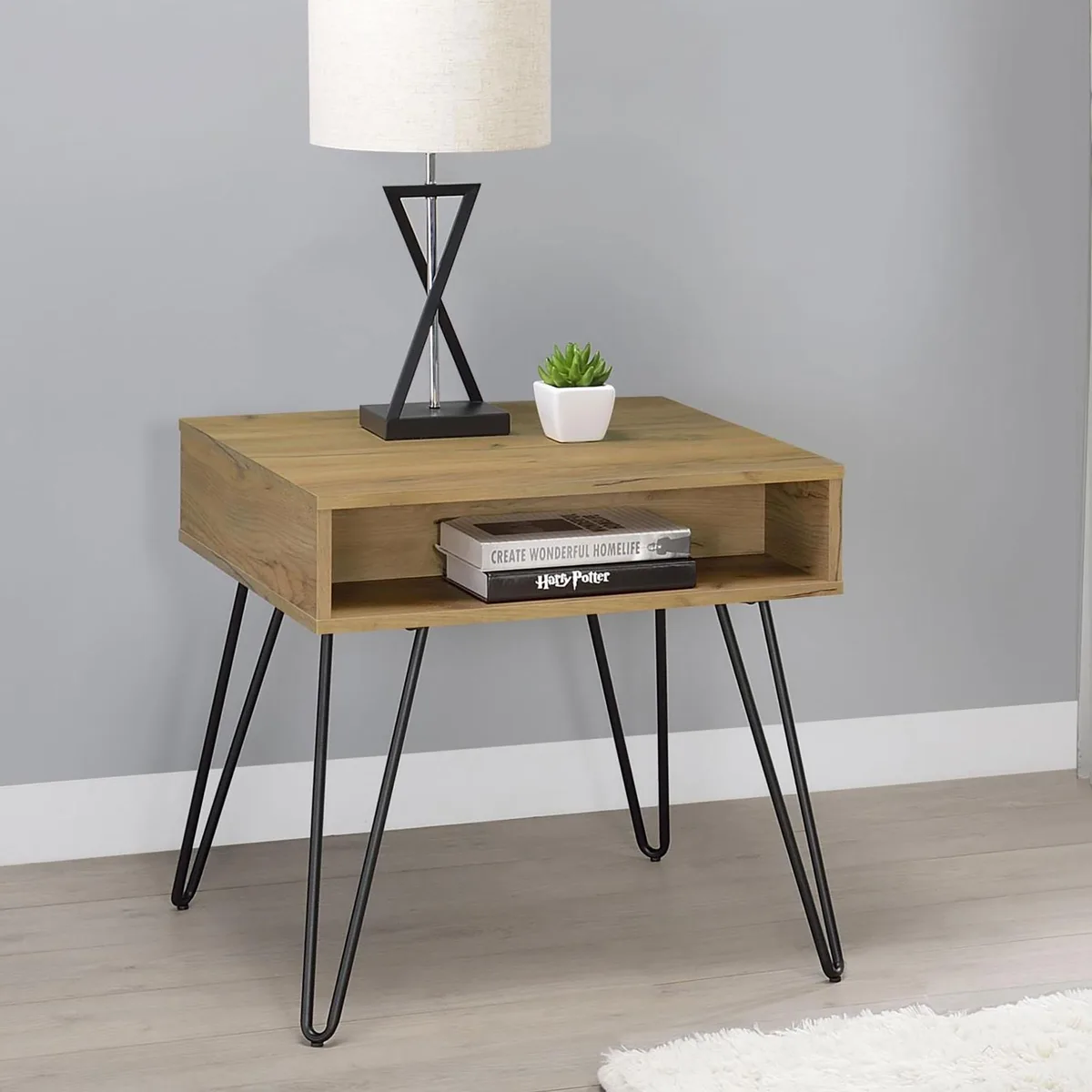tuphen tuphen Golden Oak Black Square End Table — product photo