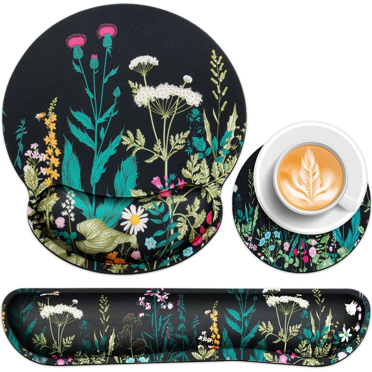  Keychron A10 3-in-1 Mouse Pad Set Floral Black — product photo