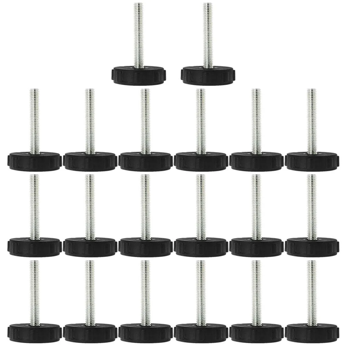 Set of twenty M8 adjustable leveling feet with plastic bases, silver threaded stems