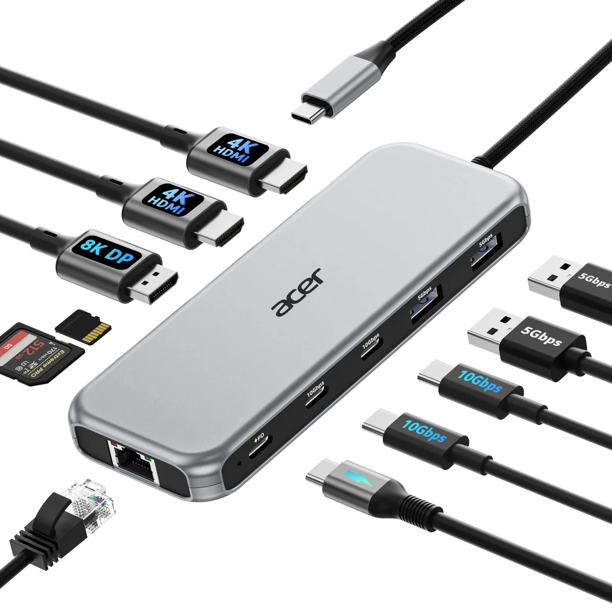  Acer ODK5A0 11-in-1 USB-C Docking Station Grey — product photo
