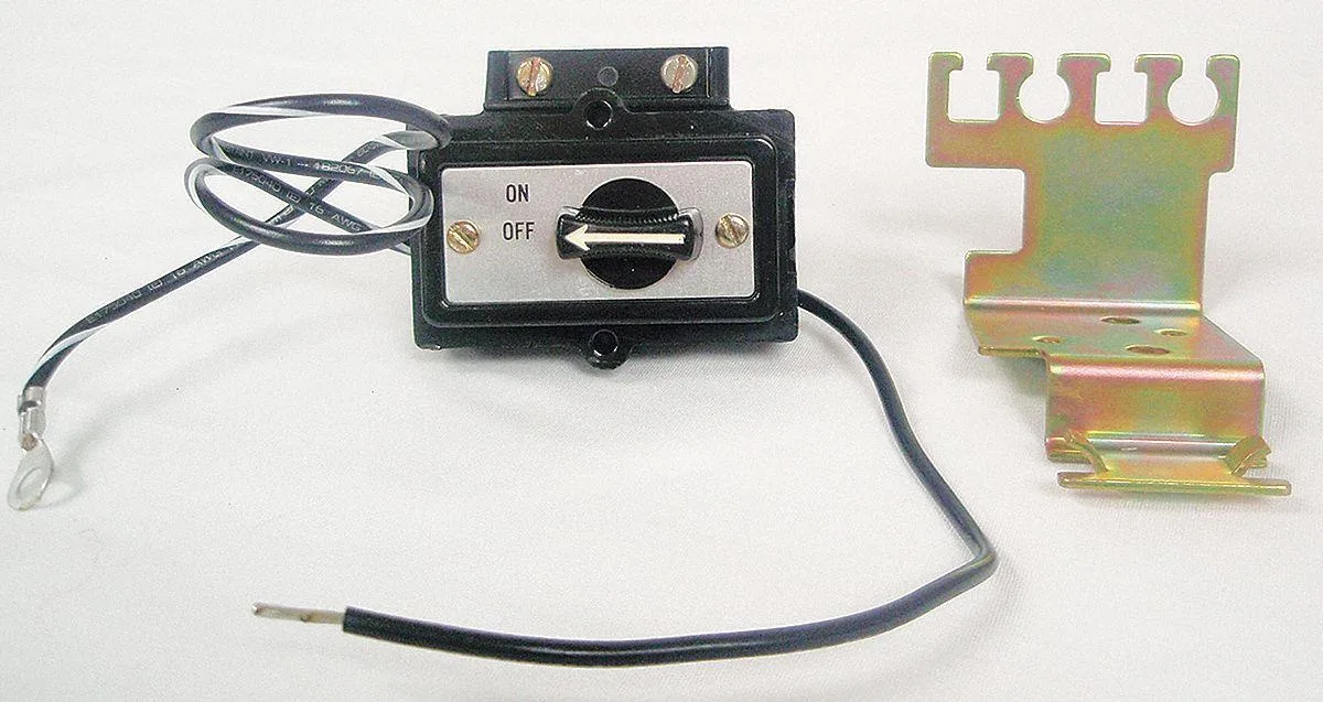 Black GE selector switch kit with Hand-Off-Auto rotary operator and mounting screws