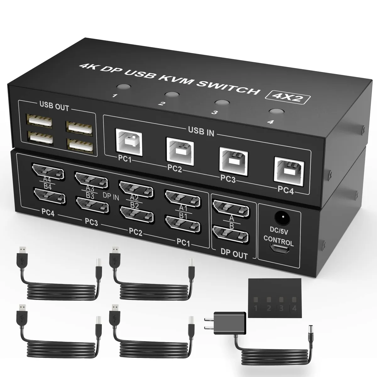 BUCIER BUCIER DP402A-B-H 4-Port Dual Monitor DisplayPort KVM Switch 4K 60Hz — product photo