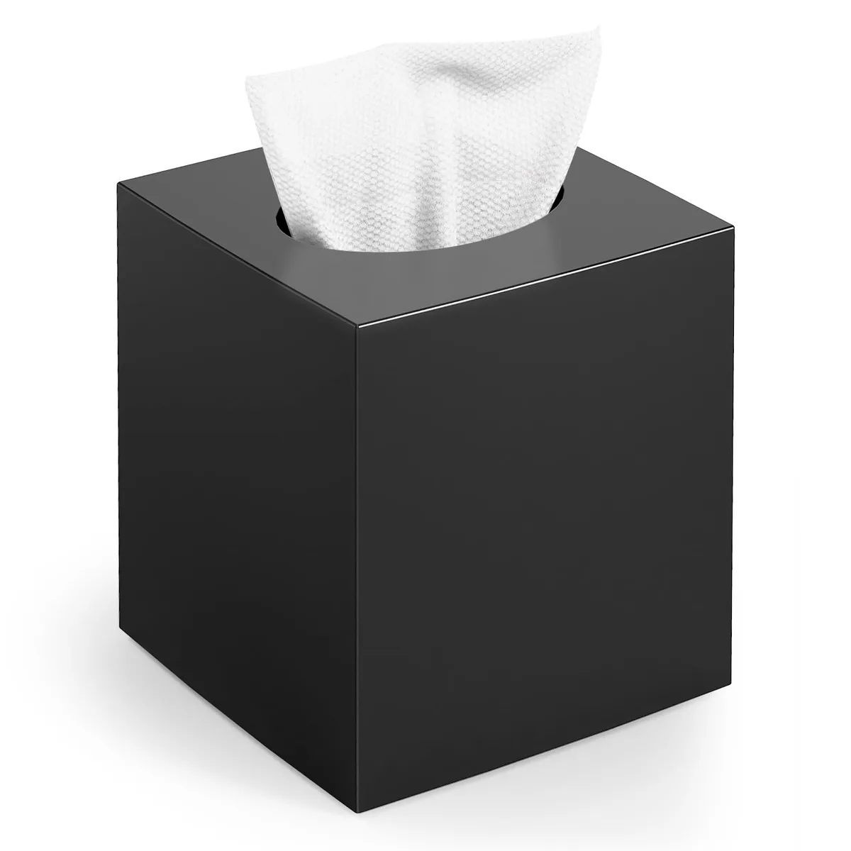 Square Acrylic Tissue Box Cover Black 5.2" 5.9"H — product photo