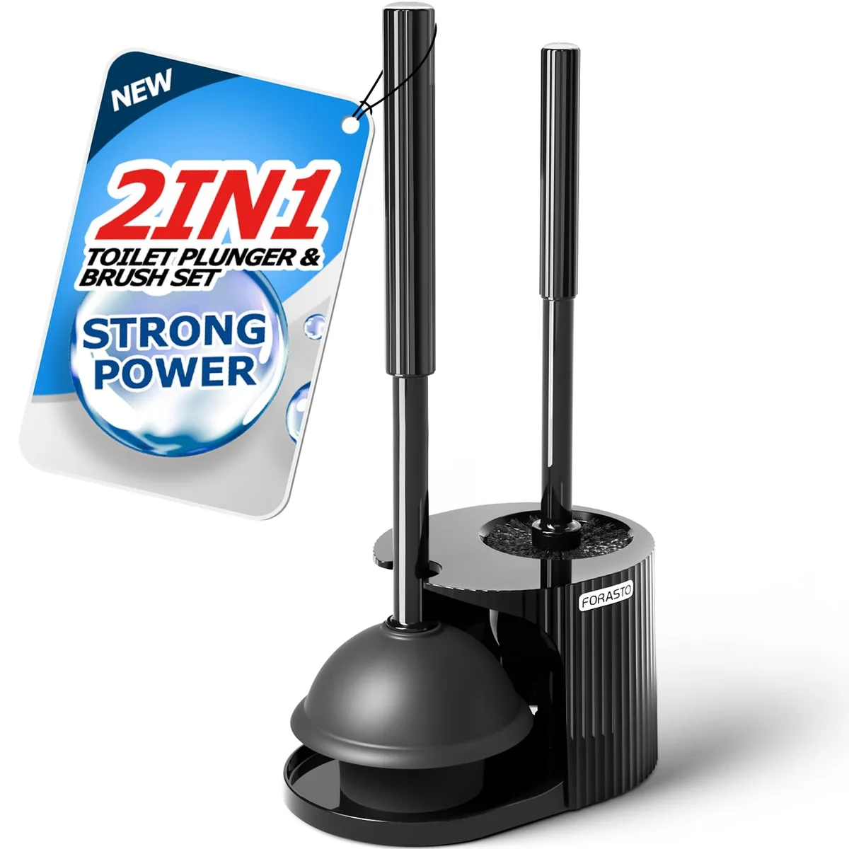  FORASTO 2-in-1 Toilet Brush &amp; Plunger Set 21" Black — product photo